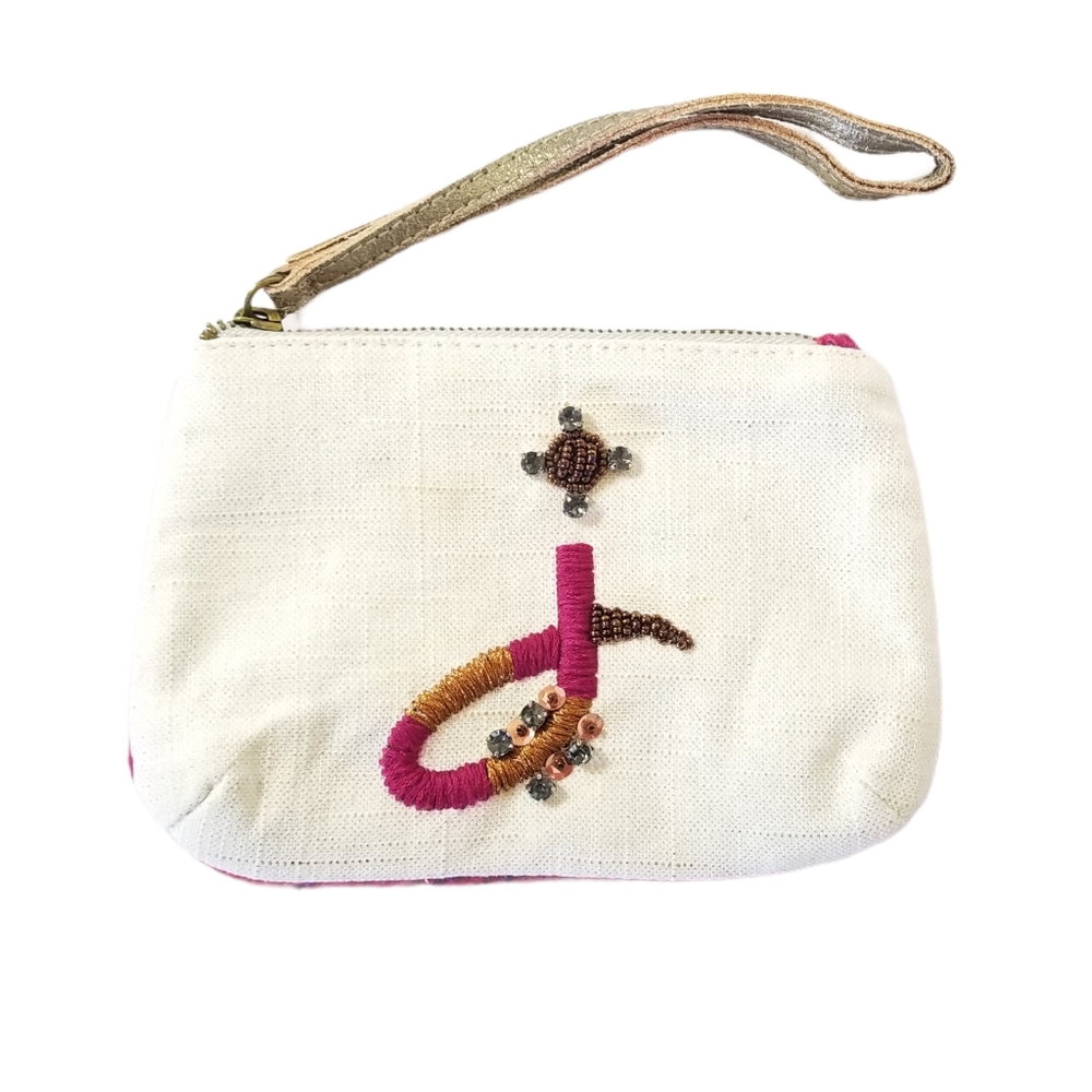 ANTHROPOLOGIE Miss Albright "J" Monogram Wristlet Embroidered Beaded Sequins